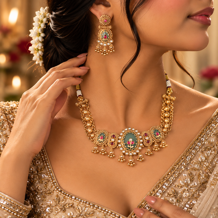 Royal Ruby Motif Heritage Necklace Set