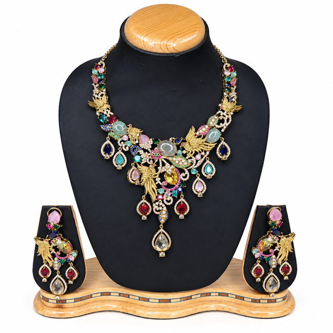 Royal Multicolor Peacock Necklace Set