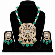 Emerald Green Kundan Chandelier Necklace Set with Statement Pendant