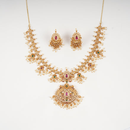 Ruby Emerald Pearl Heritage Necklace Set