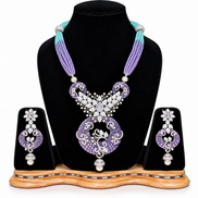 Lavender & Turquoise Beaded Statement Choker Set with American Diamond Accents
