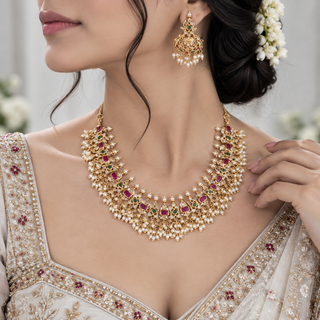 Floral Polki-Style Festive Necklace & Earring Set