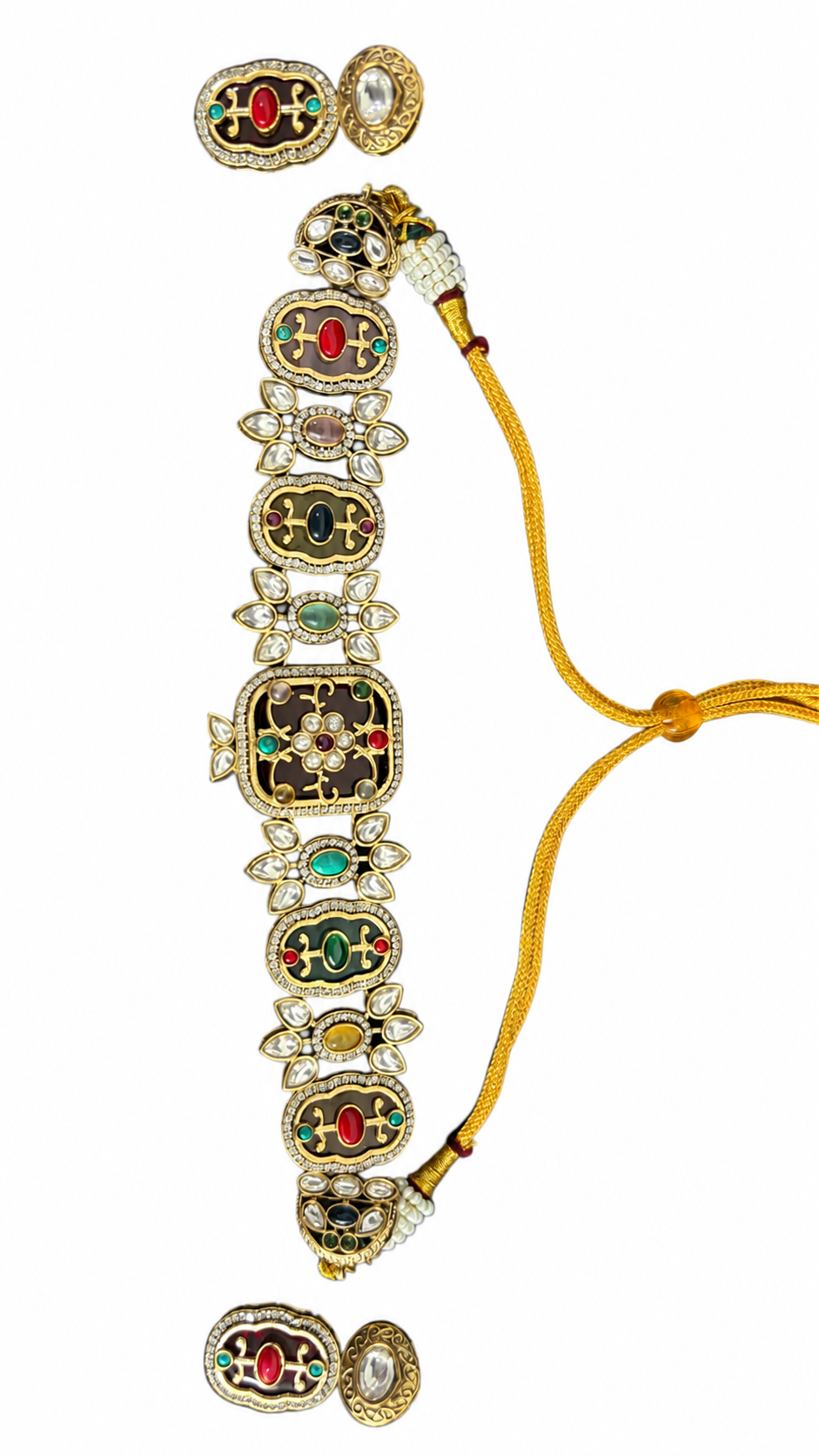 Traditional Meenakari-Inspired Stone-Studded Choker Necklace Set with Matching Earrings