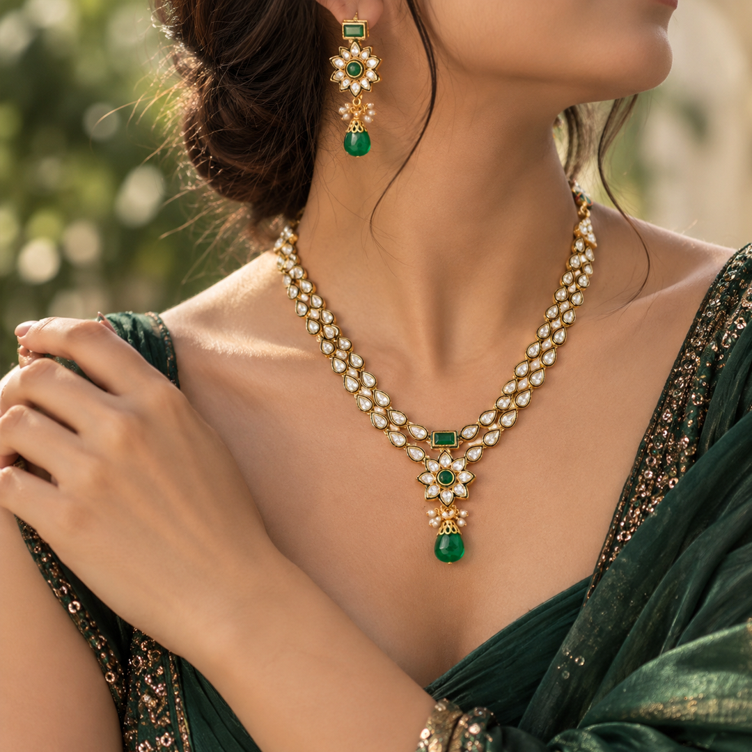 Emerald Bloom Royal Necklace Set