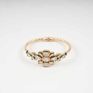 Bhavya Floral Kundan Openable Kada Bangle Pair with Green Meenakari Detailing