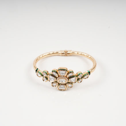 Bhavya Floral Kundan Openable Kada Bangle Pair with Green Meenakari Detailing