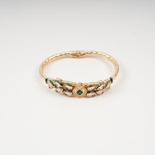 Avani Emerald Center Kundan Openable Kada Bangle Pair with Green Enamel Detailing