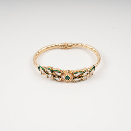 Avani Emerald Center Kundan Openable Kada Bangle Pair with Green Enamel Detailing