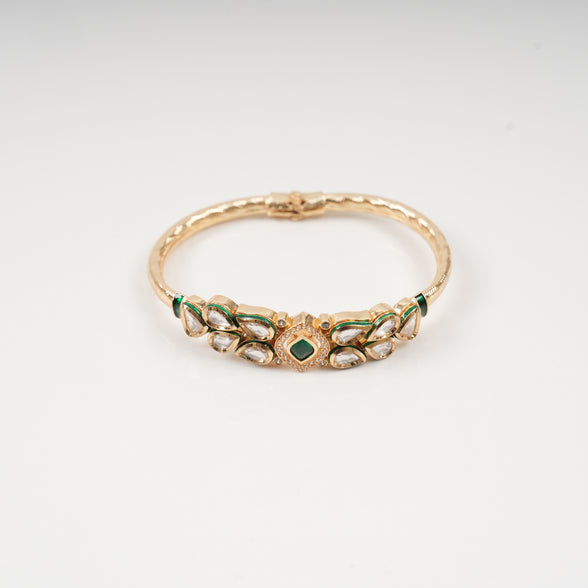 Avani Emerald Center Kundan Openable Kada Bangle Pair with Green Enamel Detailing