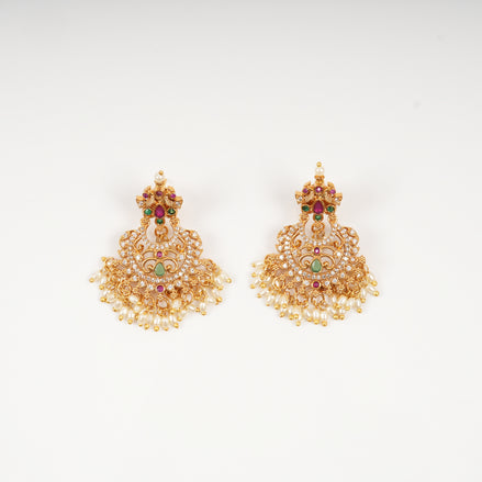 Bindu Ornate Chandbali Drop Earrings with Pearl Bunch Detailing