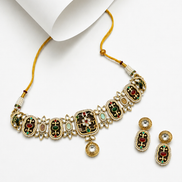 Traditional Meenakari-Inspired Stone-Studded Choker Necklace Set with Matching Earrings