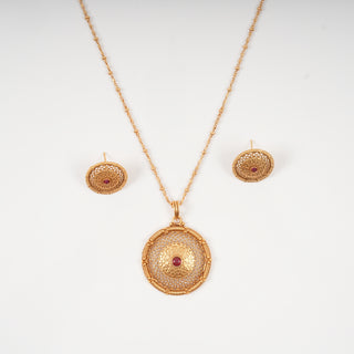 Ojasvi Filigree Medallion Pendant Necklace Set with Matching Stud Earrings