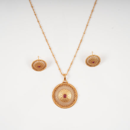 Ojasvi Filigree Medallion Pendant Necklace Set with Matching Stud Earrings