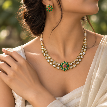 Emerald Floral Elegance Necklace Set