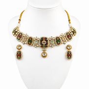 Traditional Meenakari-Inspired Stone-Studded Choker Necklace Set with Matching Earrings