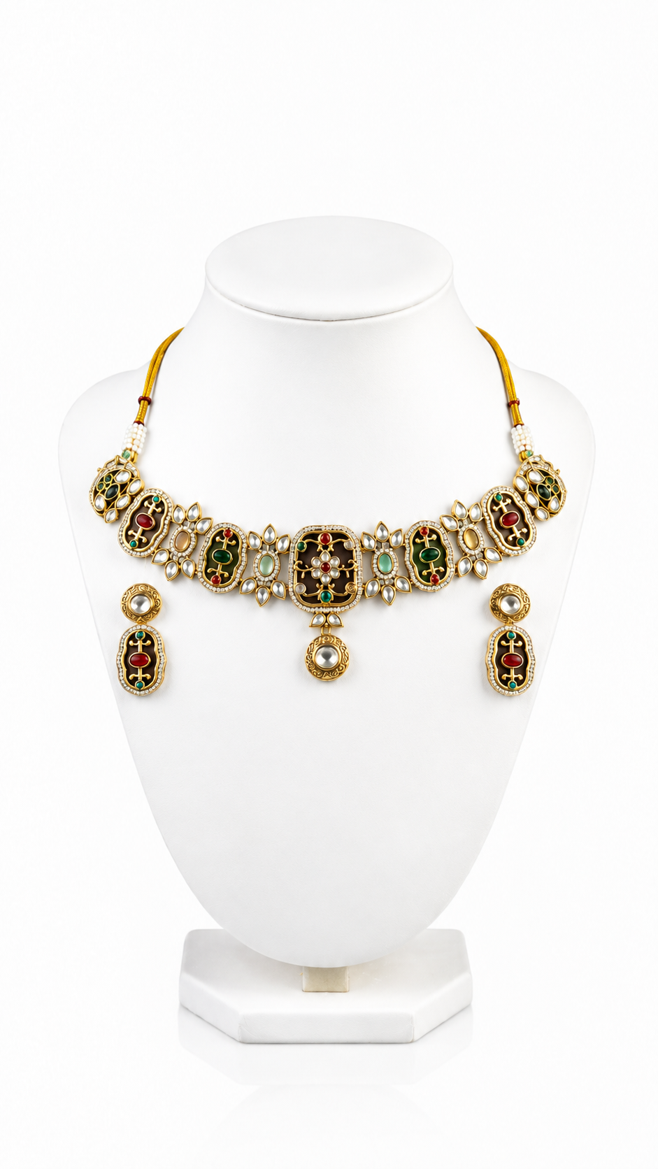 Traditional Meenakari-Inspired Stone-Studded Choker Necklace Set with Matching Earrings