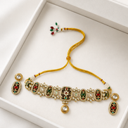 Traditional Meenakari-Inspired Stone-Studded Choker Necklace Set with Matching Earrings