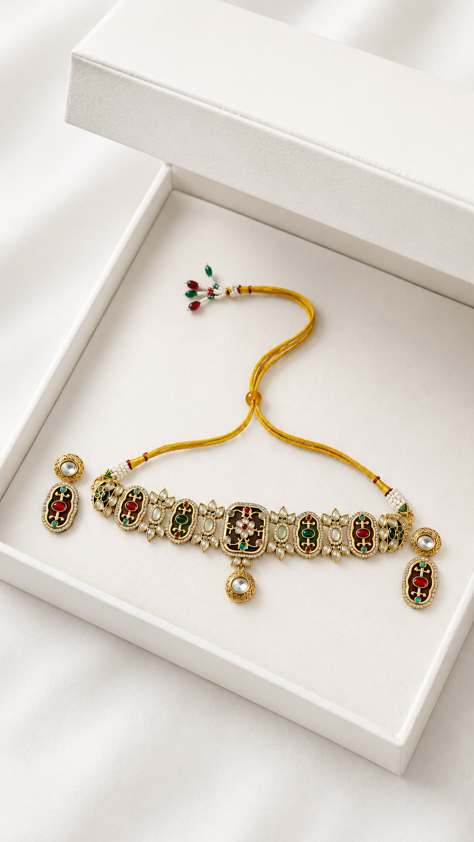Traditional Meenakari-Inspired Stone-Studded Choker Necklace Set with Matching Earrings