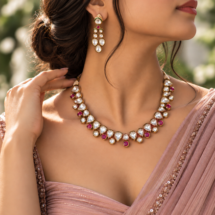 Ruby Teardrop Royal Necklace Set
