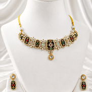 Traditional Meenakari-Inspired Stone-Studded Choker Necklace Set with Matching Earrings