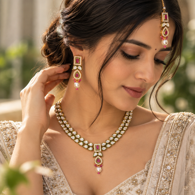 Ruby Pearl Royal Necklace Set