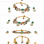 Multicolour Traditional Stone-Studded Necklace Set with Green Centre Stone & Matching Earrings