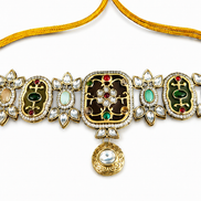 Traditional Meenakari-Inspired Stone-Studded Choker Necklace Set with Matching Earrings
