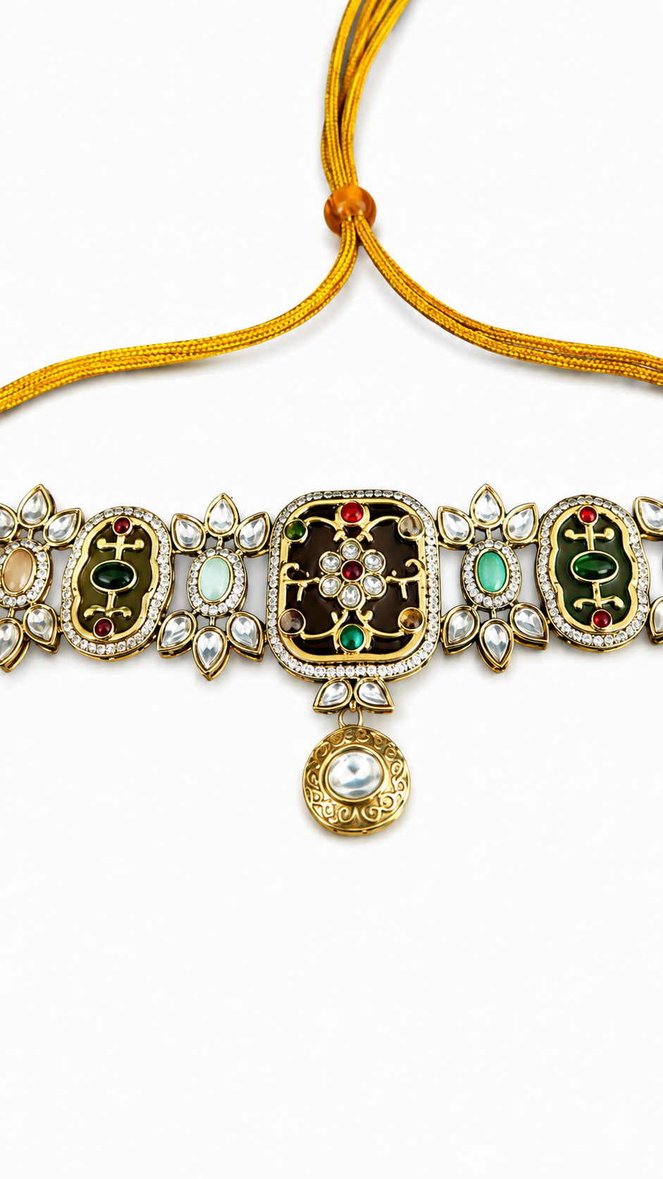 Traditional Meenakari-Inspired Stone-Studded Choker Necklace Set with Matching Earrings