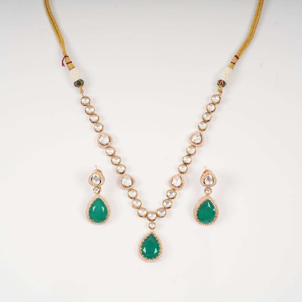 Title- Emerald Green Teardrop Semi-Precious Stone Necklace | Micro Gold Plated Jewellery