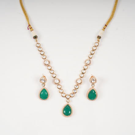 Title- Emerald Green Teardrop Semi-Precious Stone Necklace | Micro Gold Plated Jewellery