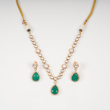 Title- Emerald Green Teardrop Semi-Precious Stone Necklace | Micro Gold Plated Jewellery